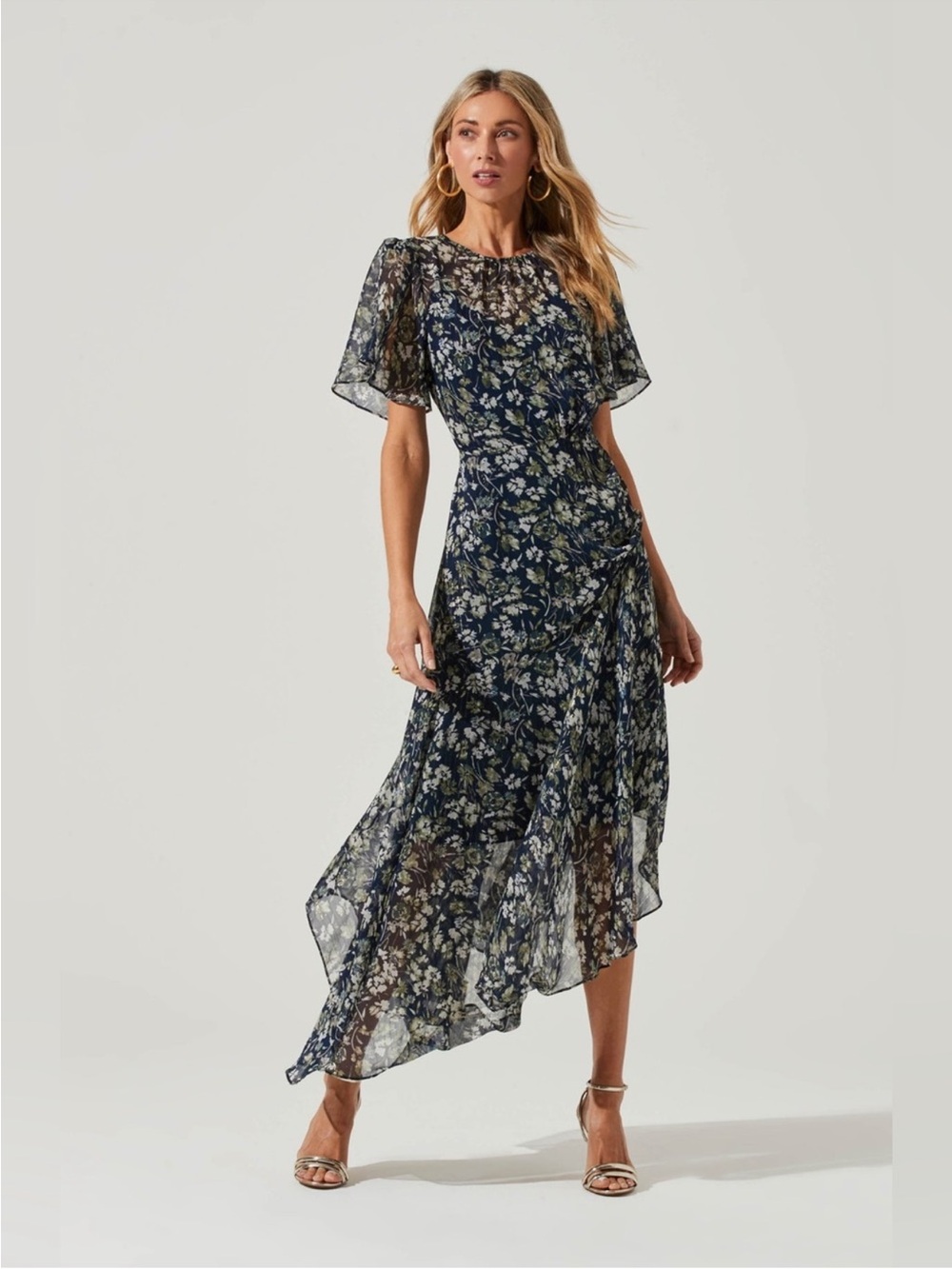 ASTR the Label Floral Flutter Sleeve Maxi Dress